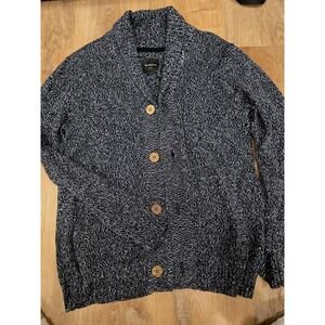 Barney Cools Men's Cardigan Shawl Collar‎ Sweater M Marled Black White Knit Gray